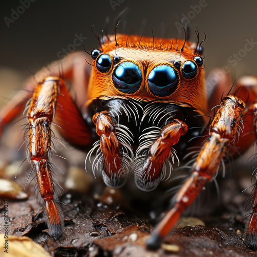 An extreme closeup shot of a spider showcasing its intricate eyes and delicate silk thread.