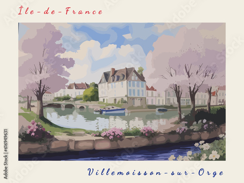 Villemoisson-sur-Orge: Postcard design with a scene in France and the city name Villemoisson-sur-Orge