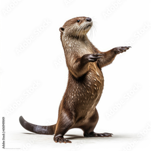 A playful River Otter (Lontra canadensis) in an active pose. photo
