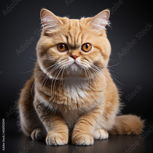 An Exotic Shorthair cat (Felis catus) with vibrant dichromatic eyes.