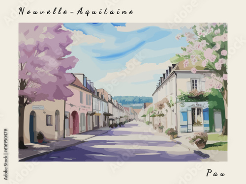 Pau: Postcard design with a scene in France and the city name Pau
