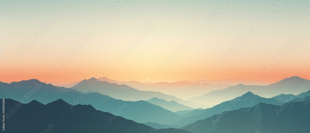 Obraz premium Minimalist silhouette of mountains on a calm background. Generative AI