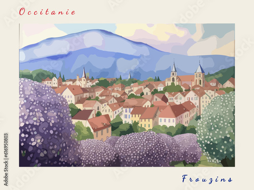 Frouzins: Postcard design with a scene in France and the city name Frouzins