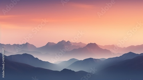 Minimalist silhouette of mountains on a calm background. Generative AI © ColdFire