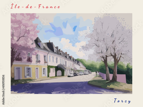 Torcy: Postcard design with a scene in France and the city name Torcy