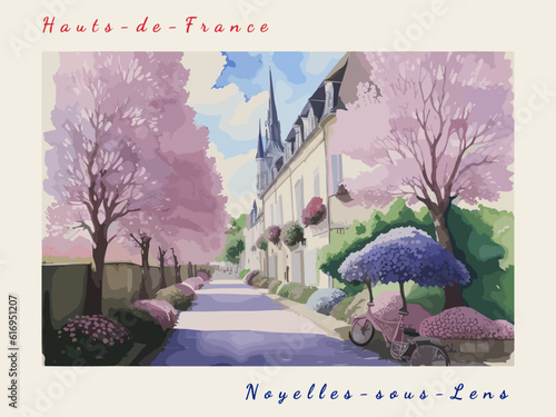 Noyelles-sous-Lens: Postcard design with a scene in France and the city name Noyelles-sous-Lens