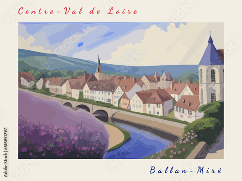 Ballan-Miré: Postcard design with a scene in France and the city name Ballan-Miré