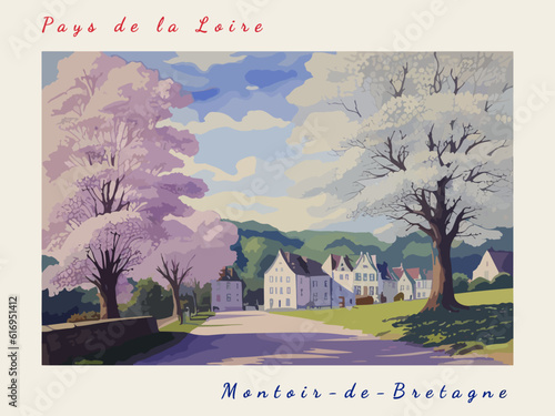 Montoir-de-Bretagne: Postcard design with a scene in France and the city name Montoir-de-Bretagne