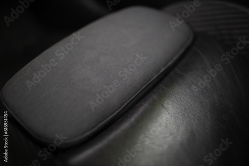 Grey alcantara texture. Close up car seat fabric material. Surface of leatherette for textured background.  photo