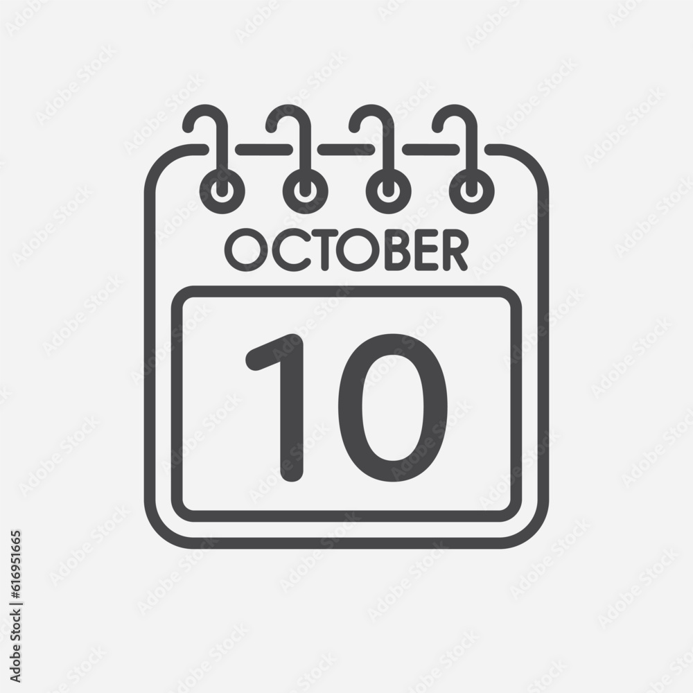 Icon page calendar day - 10 October Icon page calendar day - 10 October
