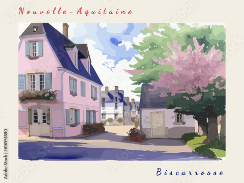 Biscarrosse: Postcard design with a scene in France and the city name Biscarrosse photo