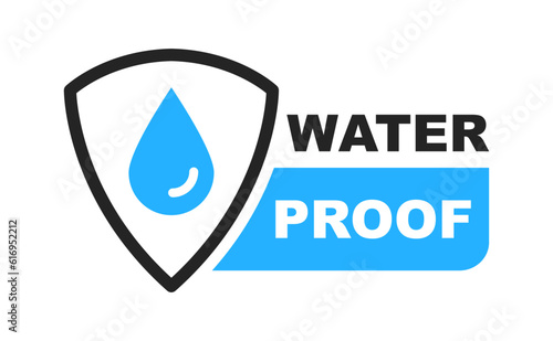 Waterproof icon. Water Proof sign. Water resistant symbol. Water protection icon with shield. Used for package. Vector illustration.