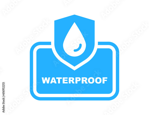 Waterproof icon. Water Proof sign. Water resistant symbol. Water protection icon with shield. Used for package. Vector illustration.