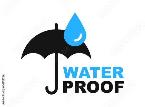 Waterproof icon. Water Proof sign. Water resistant symbol. Water protection icon with umbrella. Used for package. Vector illustration.