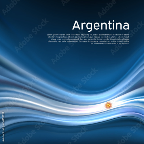 Argentina flag background. Abstract argentinean flag in the blue sky. National holiday card design. State banner, argentine poster, patriotic cover, flyer. Business brochure. Vector design