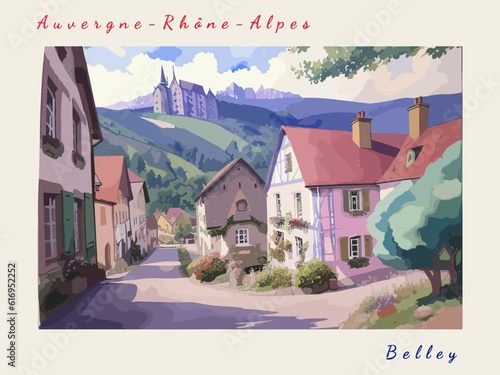 Belley: Postcard design with a scene in France and the city name Belley