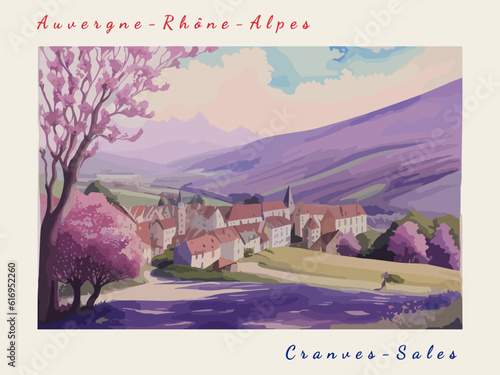 Cranves-Sales: Postcard design with a scene in France and the city name Cranves-Sales