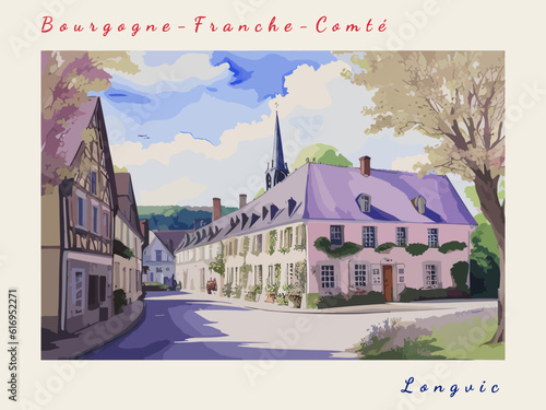 Longvic: Postcard design with a scene in France and the city name Longvic