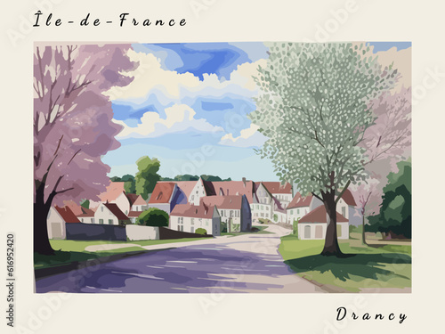 Drancy: Postcard design with a scene in France and the city name Drancy
