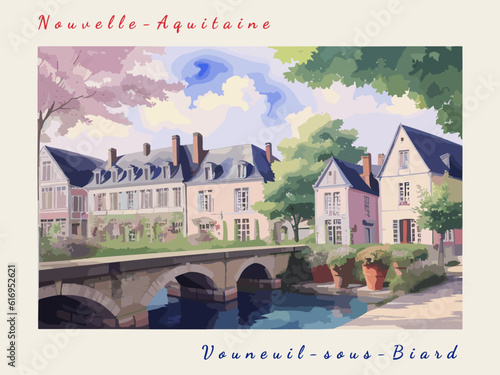 Vouneuil-sous-Biard: Postcard design with a scene in France and the city name Vouneuil-sous-Biard