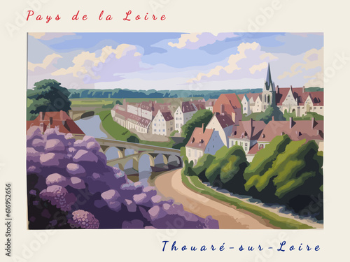 Thouaré-sur-Loire: Postcard design with a scene in France and the city name Thouaré-sur-Loire