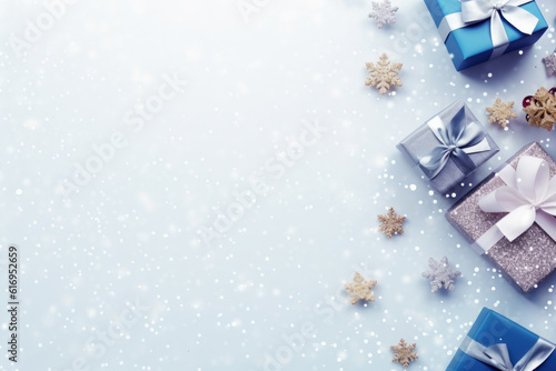 Festive Christmas Background: Joyful Decorations, Snowy Delight. Generative AI.