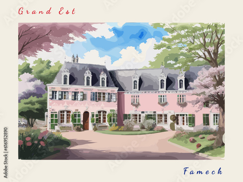 Fameck: Postcard design with a scene in France and the city name Fameck