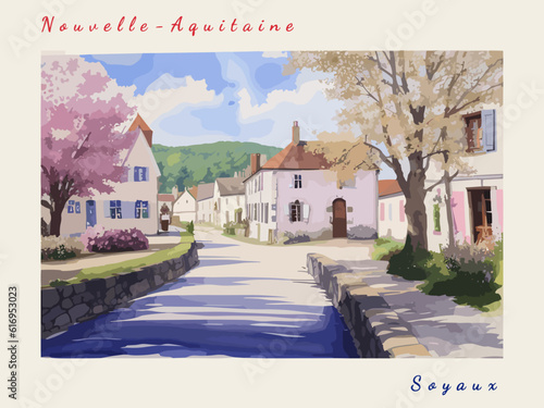 Soyaux: Postcard design with a scene in France and the city name Soyaux