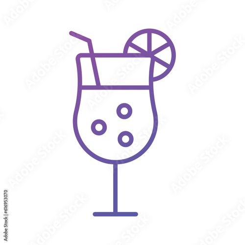 A glass of fresh drink with piece of lemon showing concept icon of cocktail