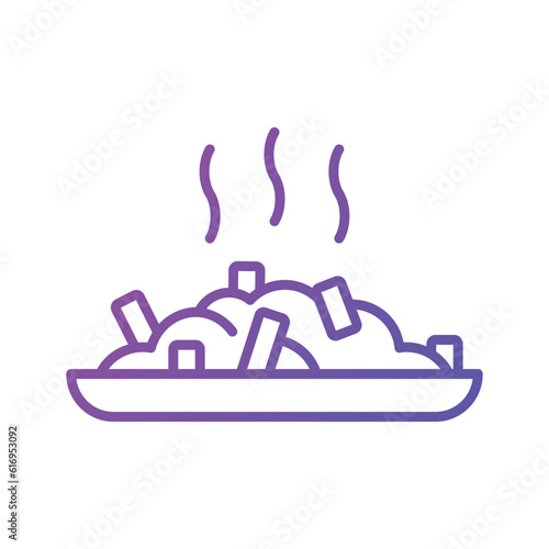 Poutine icon traditional quebec meal with french fries gravy and cheese curds, Vector illustration isolated on white background