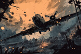 Airplane on war situation illustration