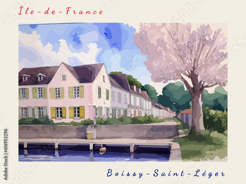 Boissy-Saint-Léger: Postcard design with a scene in France and the city name Boissy-Saint-Léger