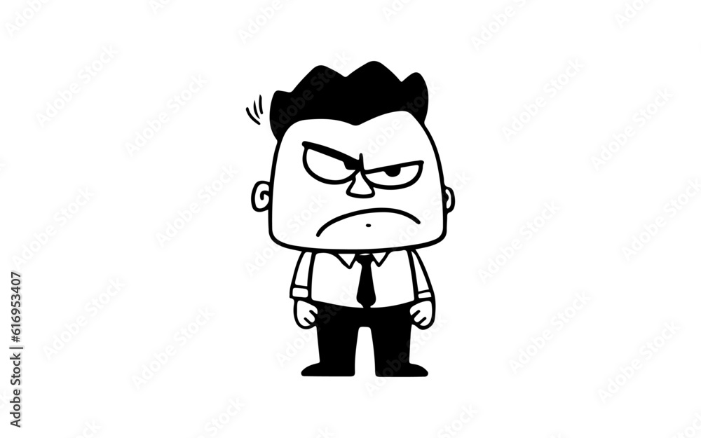 Man officer with angry doodle line art illustration with black and white style for template.