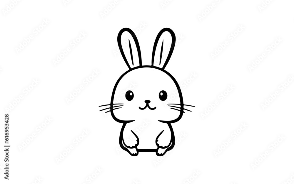 Rabbit doodle line art illustration with black and white style for template. Rabbit doodle line art illustration with black and white style for template.