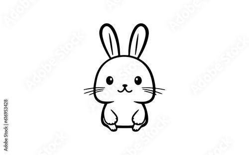 Rabbit doodle line art illustration with black and white style for template. © Roni
