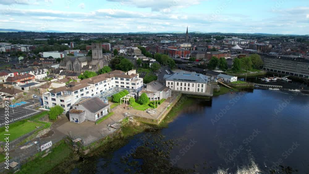 Shannon River and Limerick city in western Ireland seeing from a drone, aerial 4K Shannon River and Limerick city in western Ireland seeing from a drone, aerial 4K