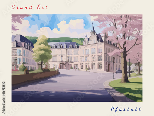 Pfastatt: Postcard design with a scene in France and the city name Pfastatt