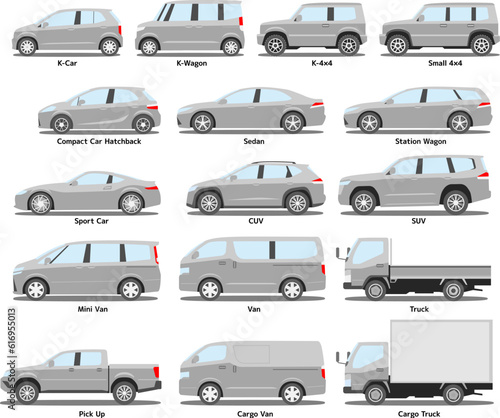 車種別 ボディタイプ別 車のイラスト グレー