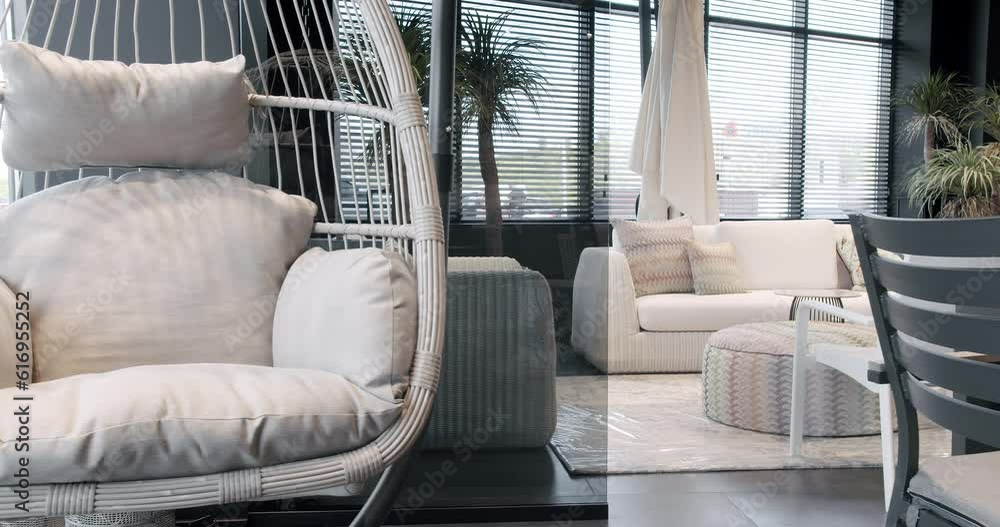 Vidéo Stock Summer white Terrace furniture with minimalist chair and