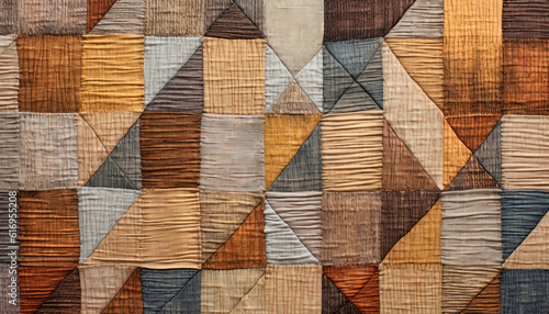 A quilted patchwork textured background with geometric triangular shapes, autumn earthy colors - Generative AI