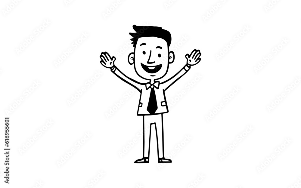 Employe with smile doodle line art illustration with black and white style for template. Employe with smile doodle line art illustration with black and white style for template.