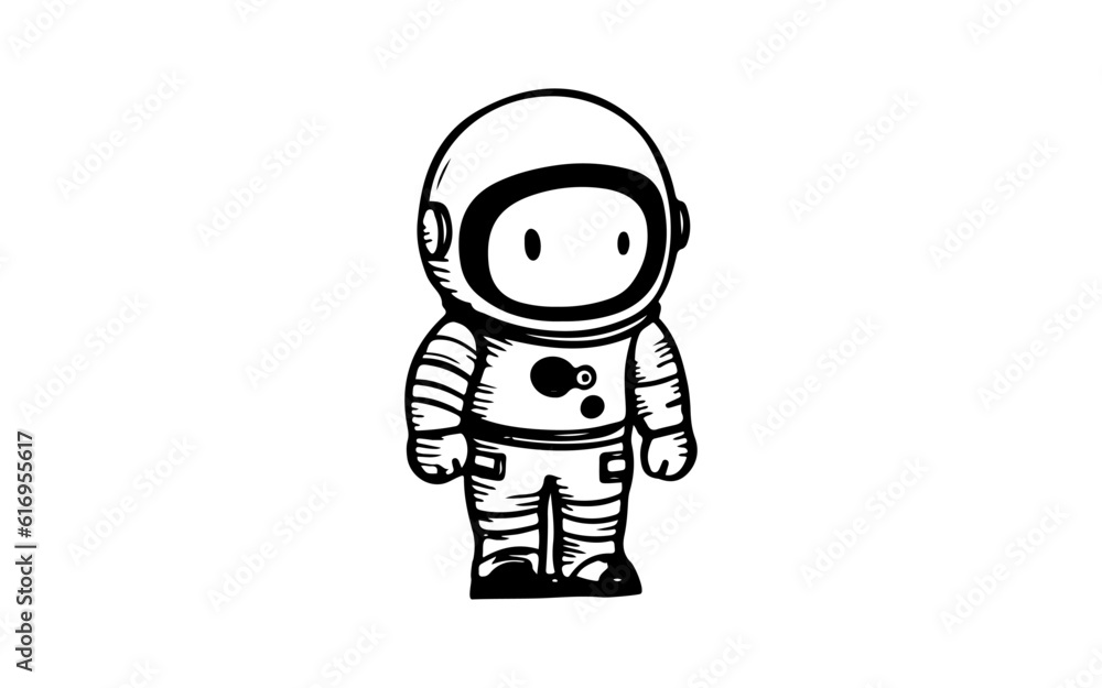 Astronaut doodle line art illustration with black and white style for template.