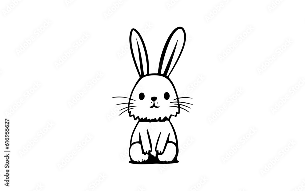 Rabbit doodle line art illustration with black and white style for template. Rabbit doodle line art illustration with black and white style for template.