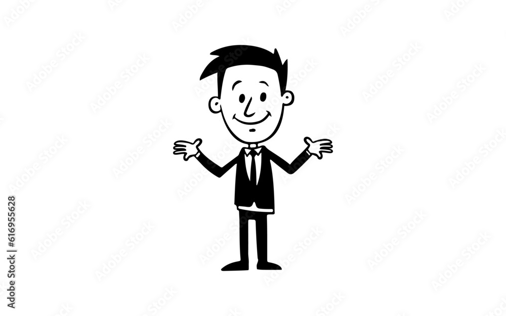Employe with smile doodle line art illustration with black and white style for template. Employe with smile doodle line art illustration with black and white style for template.