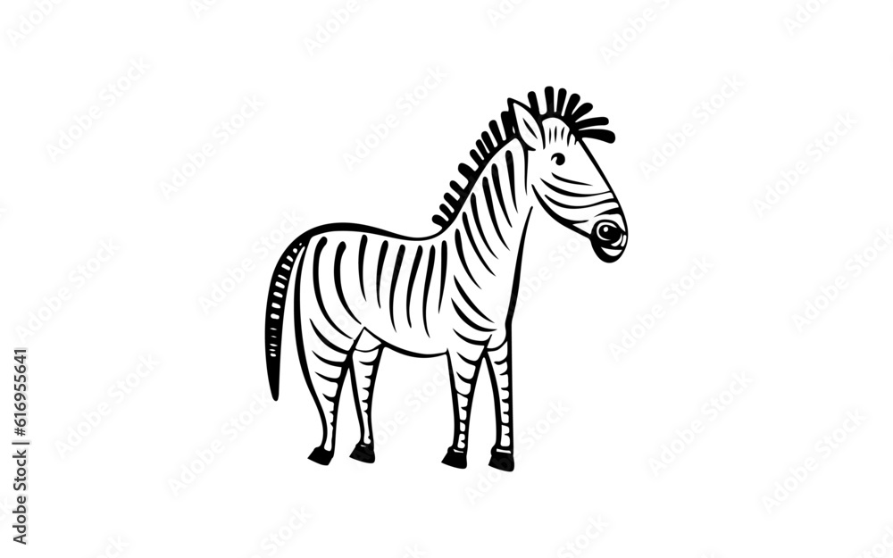 Zebra doodle line art illustration with black and white style for template.