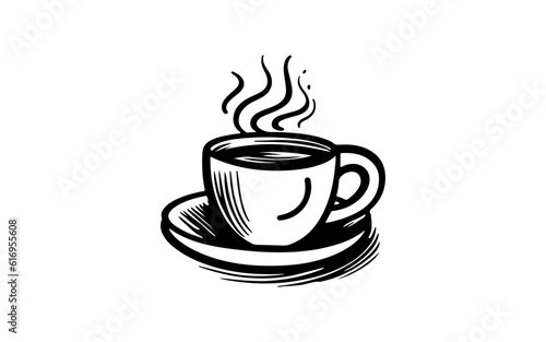 Coffe cup doodle line art illustration with black and white style for template.