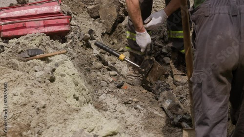 Wallpaper Mural Municipal workers are cutting the damaged power transmission line cable with a special tool in order to replace it. Torontodigital.ca