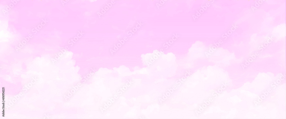 white fluffy clouds in the pink sky. trendy sky