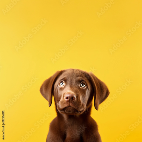 Cute Labrador Puppy with Yellow Background - Generative AI.