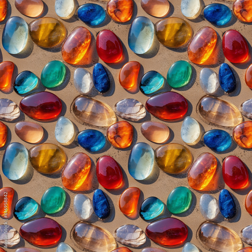 Colorful semi transparent stones at the beach, seamless pixel perfect pattern texture. Colorful semi transparent stones at the beach, seamless pixel perfect pattern texture.
